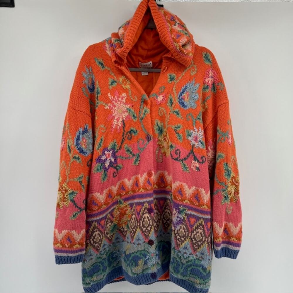 Together Multicolor Floral Patchwork Cardigan - Orange & Pink